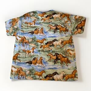 Vintage Vet Scrub Top Western Rodeo Cowboy V Neck 100% Cotton Relaxed Fit Med